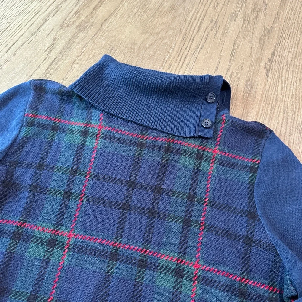 Talbots Button Turtleneck Sweater Size Medium Blue Plaid - Picture 3 of 8
